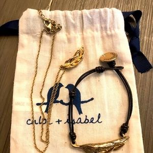 Chloe and Isabel Sculpted Feather Leather Bracelet and Leaf Necklace set